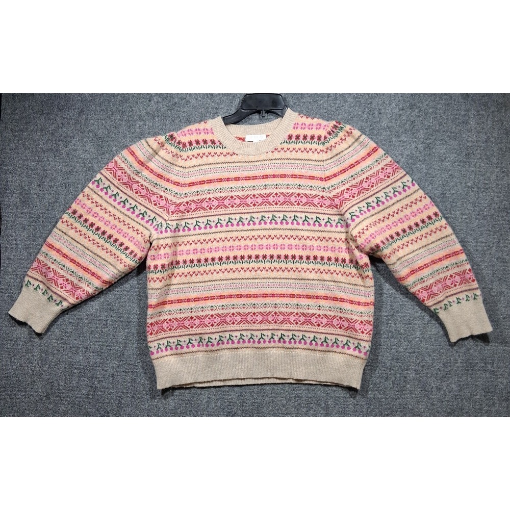 J.Crew Womens Size 2X Puff-Sleeve Fair Isle Crewneck Sweater Cherries